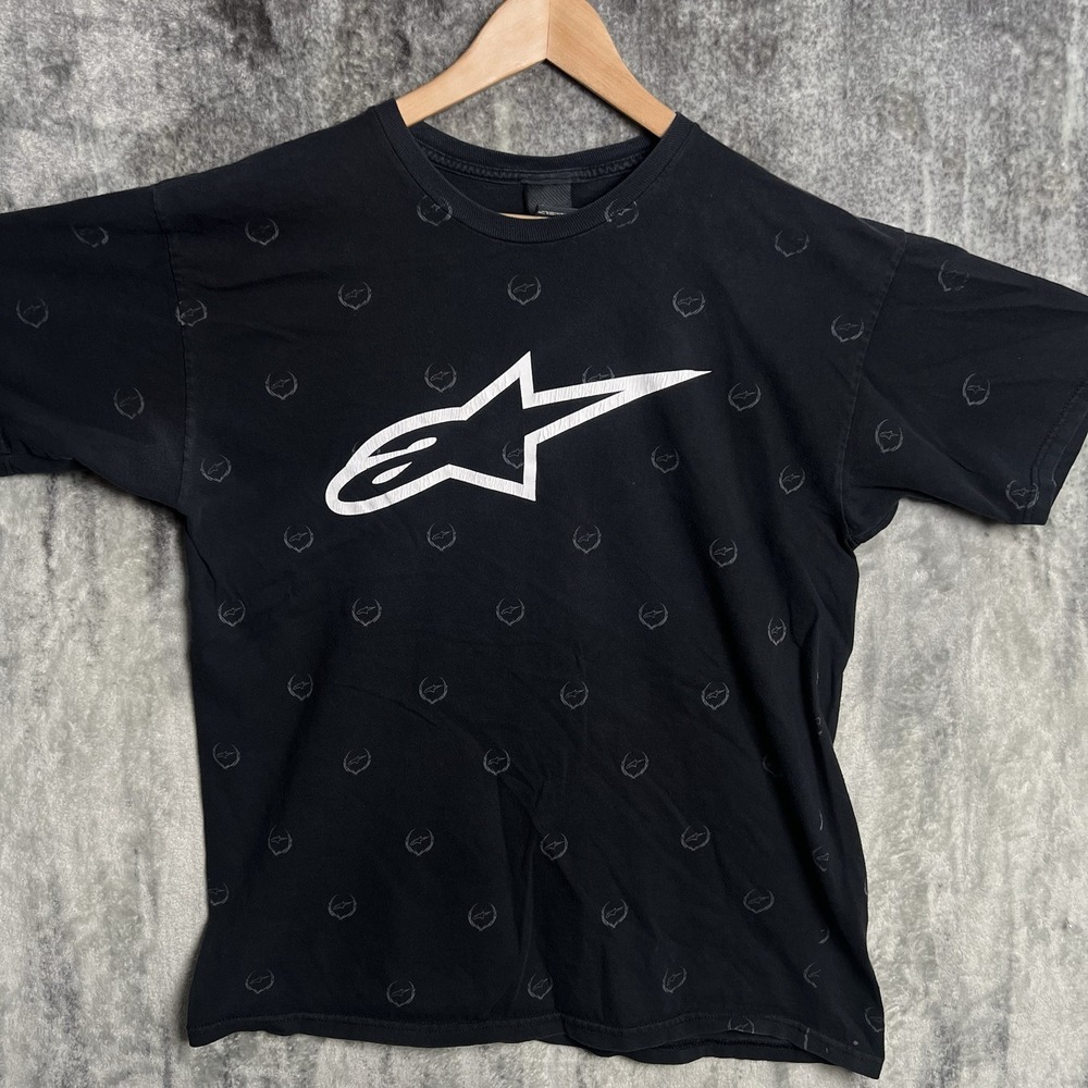 Vintage Y2K AlpineStars Men's L Black T Shirt Grunge Motocross 2000s AOP